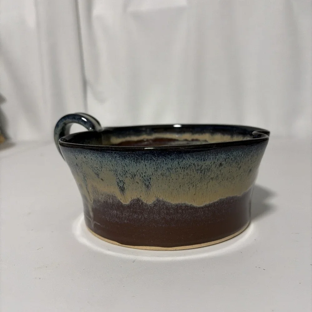 Ceramic Pottery Apple Baker Dish Drip Glaze Round Bowl Multicolor USA Made